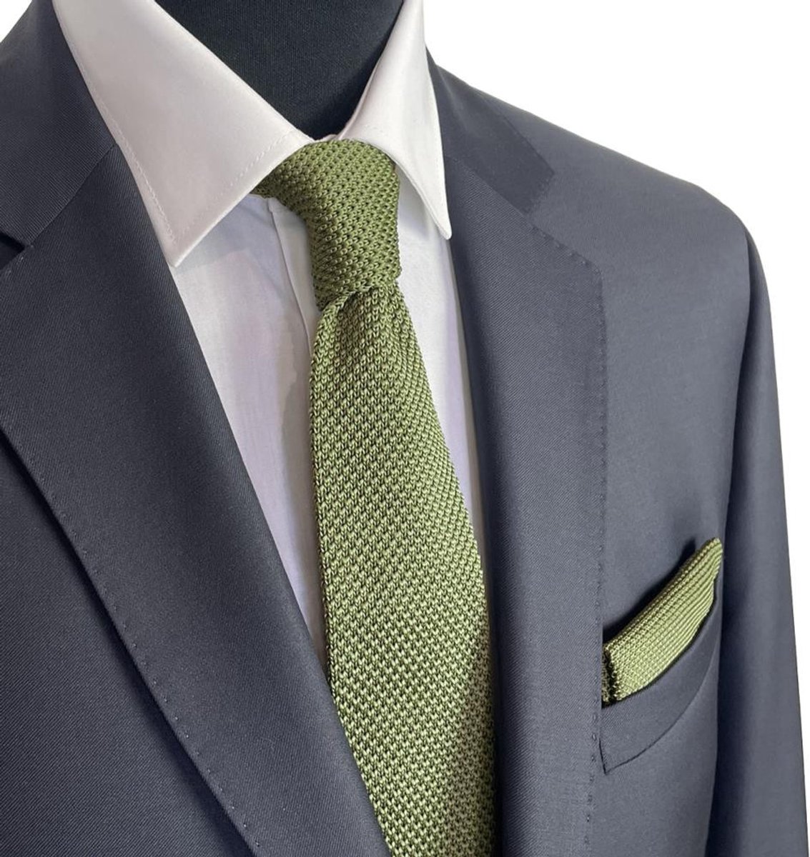 Baxter & Bow Stropdas Set Heren Lichtgroen – Gebreide Stropdas met Pochet - gebreid polyester - lichtgroen