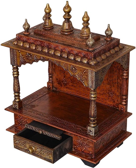 Houten Tempel - Religieus Huisje - Spirituele Decoratie - Handgeschilderd Handwerk - 48x12x51 Inch - Multicolor van houten — afbeelding 3