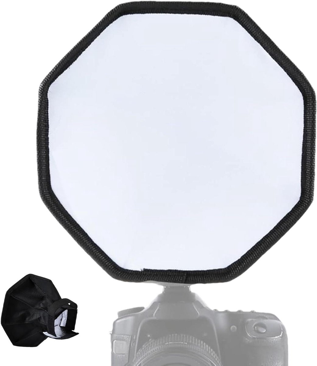 Flitsdiffuser voor camera - Lichtverspreider modifier - Professioneel belichten - Gelijkmatige lichtverdeling - 20 cm - Zwart