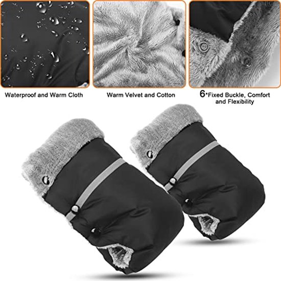 Handwarmer Kinderwagen - Mouw Wanten - Wandelen Buiten - Waterdicht Winddicht - Universele Maat - Zwart — afbeelding 2