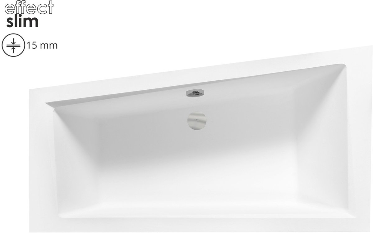 Badland INTIMA SLIM hoekbad 170 x 125 cm links wit met styropor ombouw met hoofdsteun met bamboe badplank met zwart zijpaneel