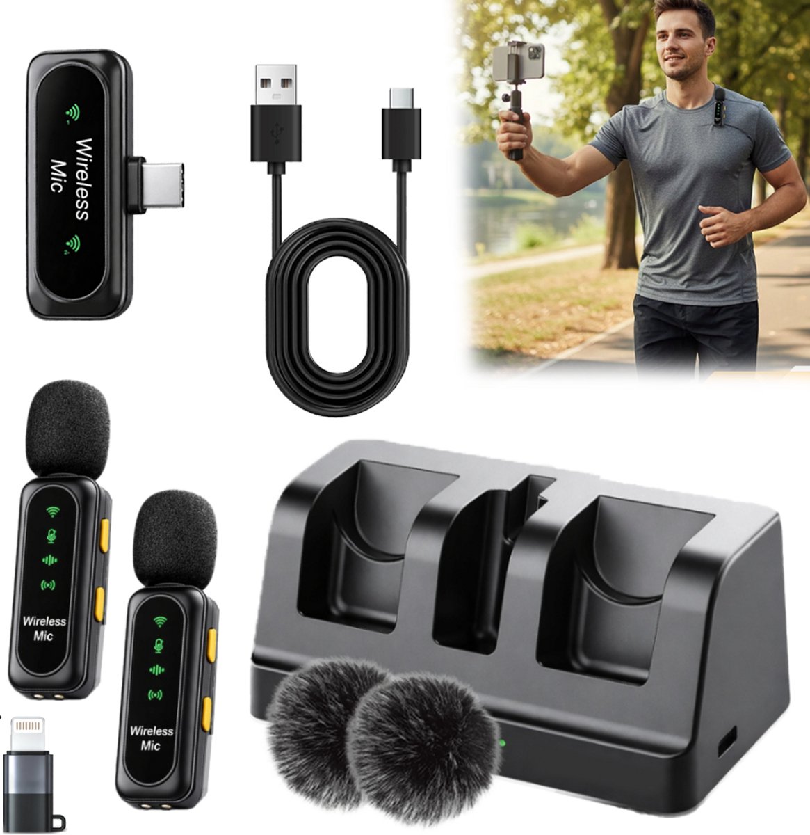 Draadloze dasspeldmicrofoon – Slimme microfoon met ruisonderdrukking voor livestreaming en video-opnames (model J20) - Microfoon Draadloos - Dasspeld Microfoon Draadloos - Microfoon Bluetooth - Geschikt Voor Alle Telefoons