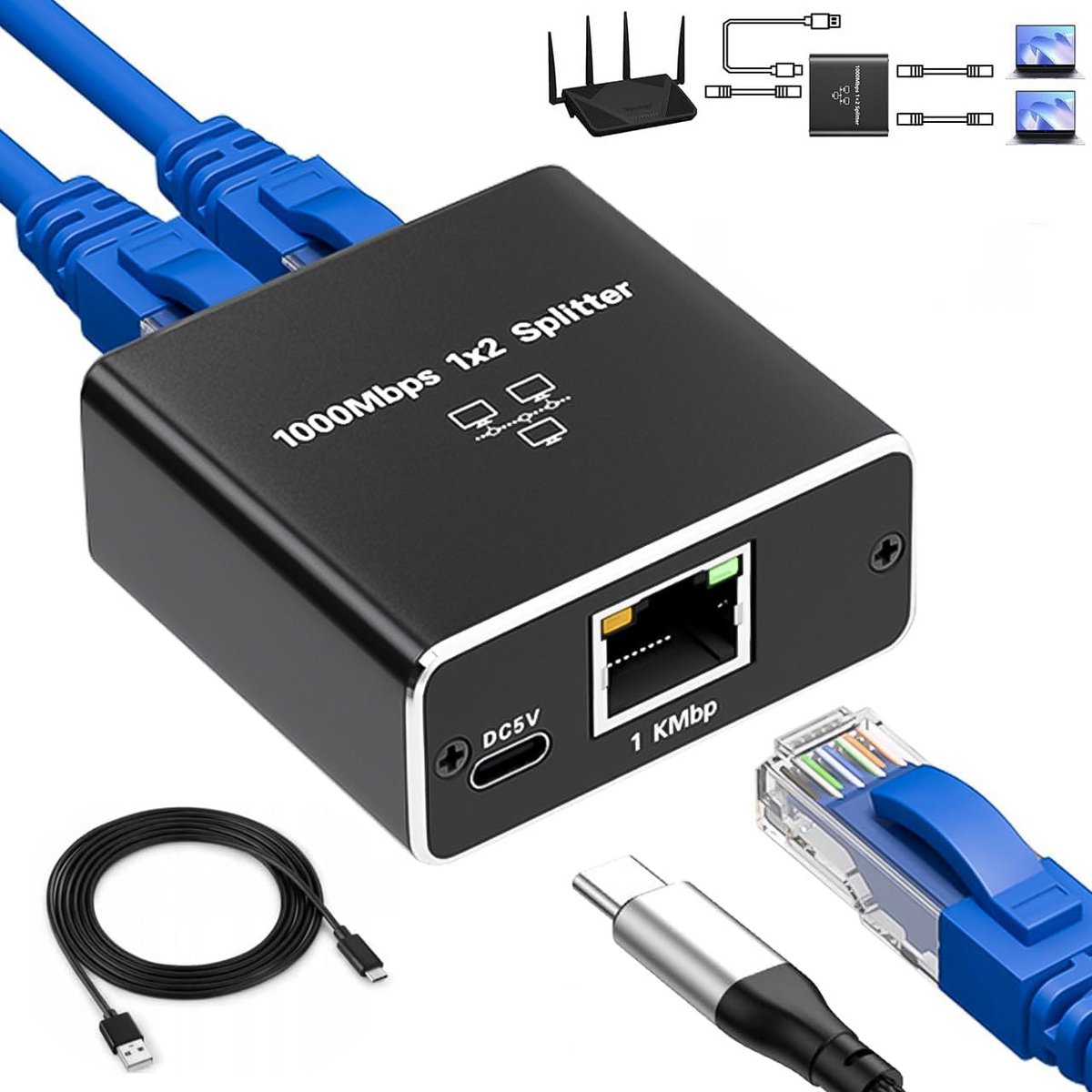 LAN Splitter - Ethernet Switch - Netwerk Uitbreiden - Gigabit Snelheid - 2 Poorten - Zilver