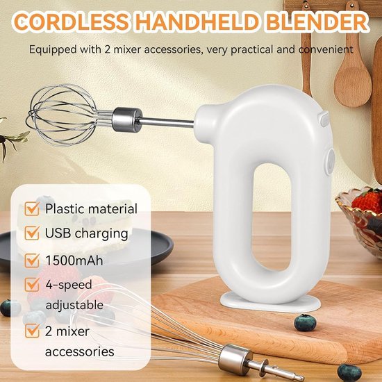 Draadloze Mixer - Eierklopper - Beslag Maken - 4 Snelheden - 1500mAh Batterij - Wit — afbeelding 3