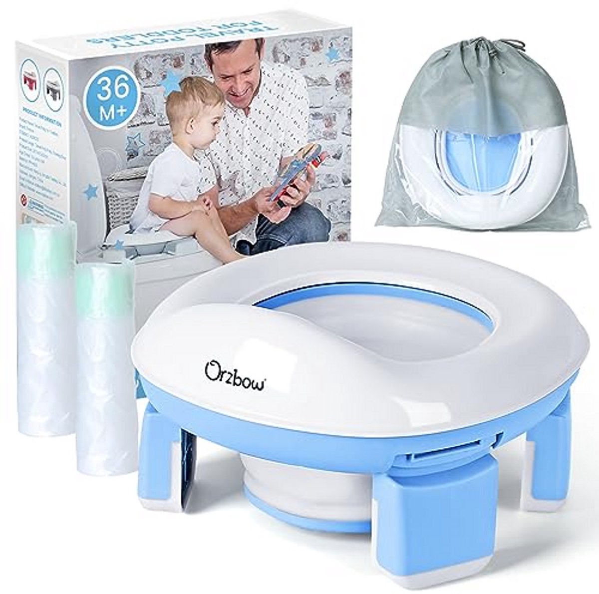Reis Potje - Draagbaar Kinder Potje - Zindelijkheidstraining Onderweg - Inklapbaar Met Plasbescherming - 40 Zakjes Inclusief - Blauw