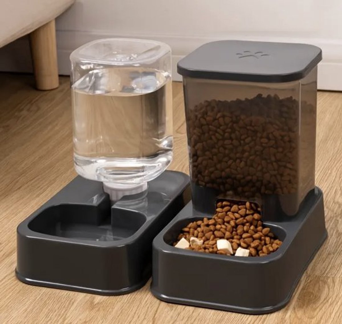 Automatische Voeder en Waterdispenser Set, Plastic Kattenbak en Hondenbak, Zelf-Drinken en Voeren Systeem voor Katten