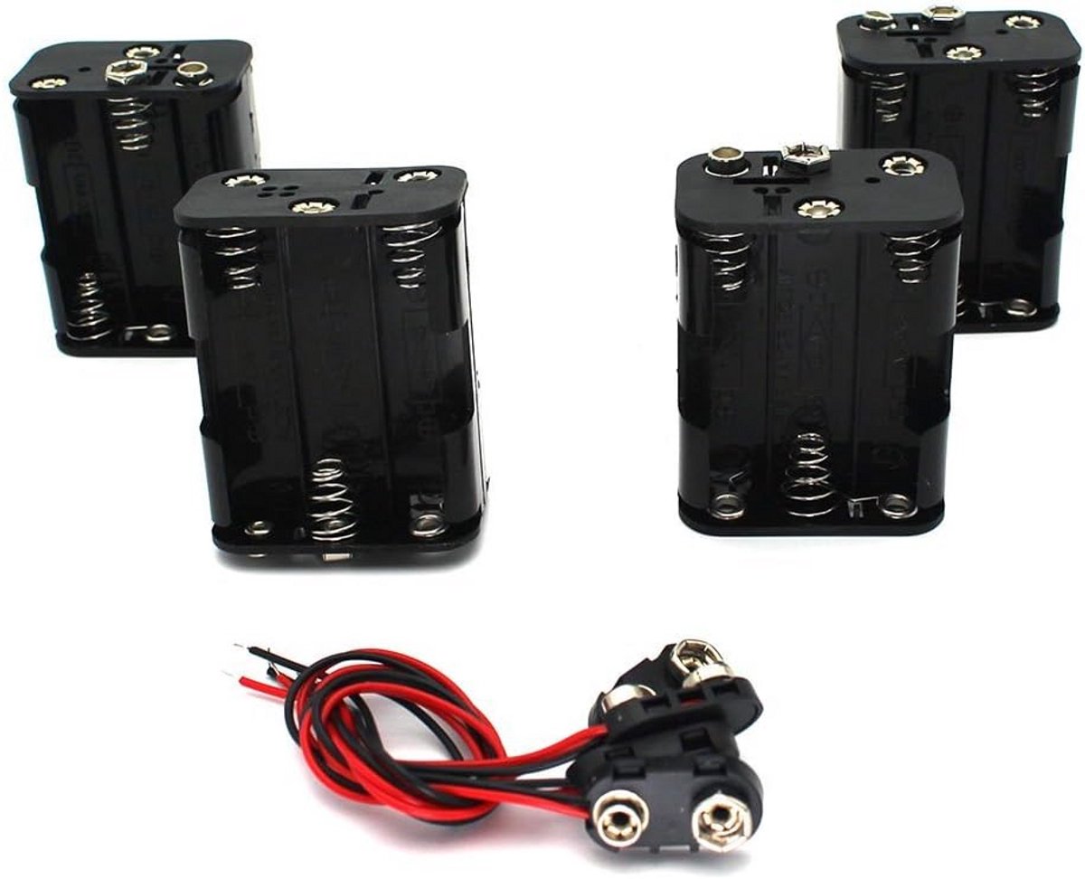 Batterij Houder - AA Cellen Houder - Apparaten Voeden - Met Snap Connector - 4 Sets - Zwart