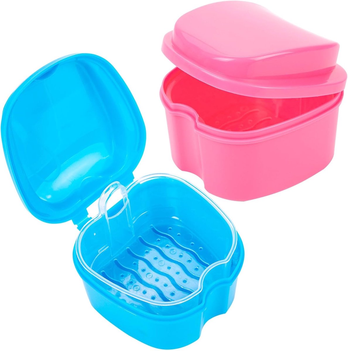 Prothese Doos - Kunstgebit Houder - Veilig Opbergen - Met Zeef - 9.5 cm - Blauw Roze