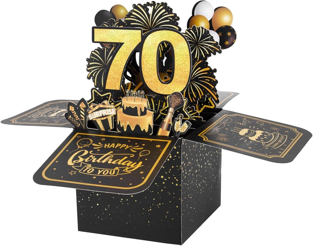 Wenskaart 70 Jaar - Pop-up Kaart - Verjaardag Vieren - Drie-dimensionaal Ontwerp - 10 x 10 x 21 cm