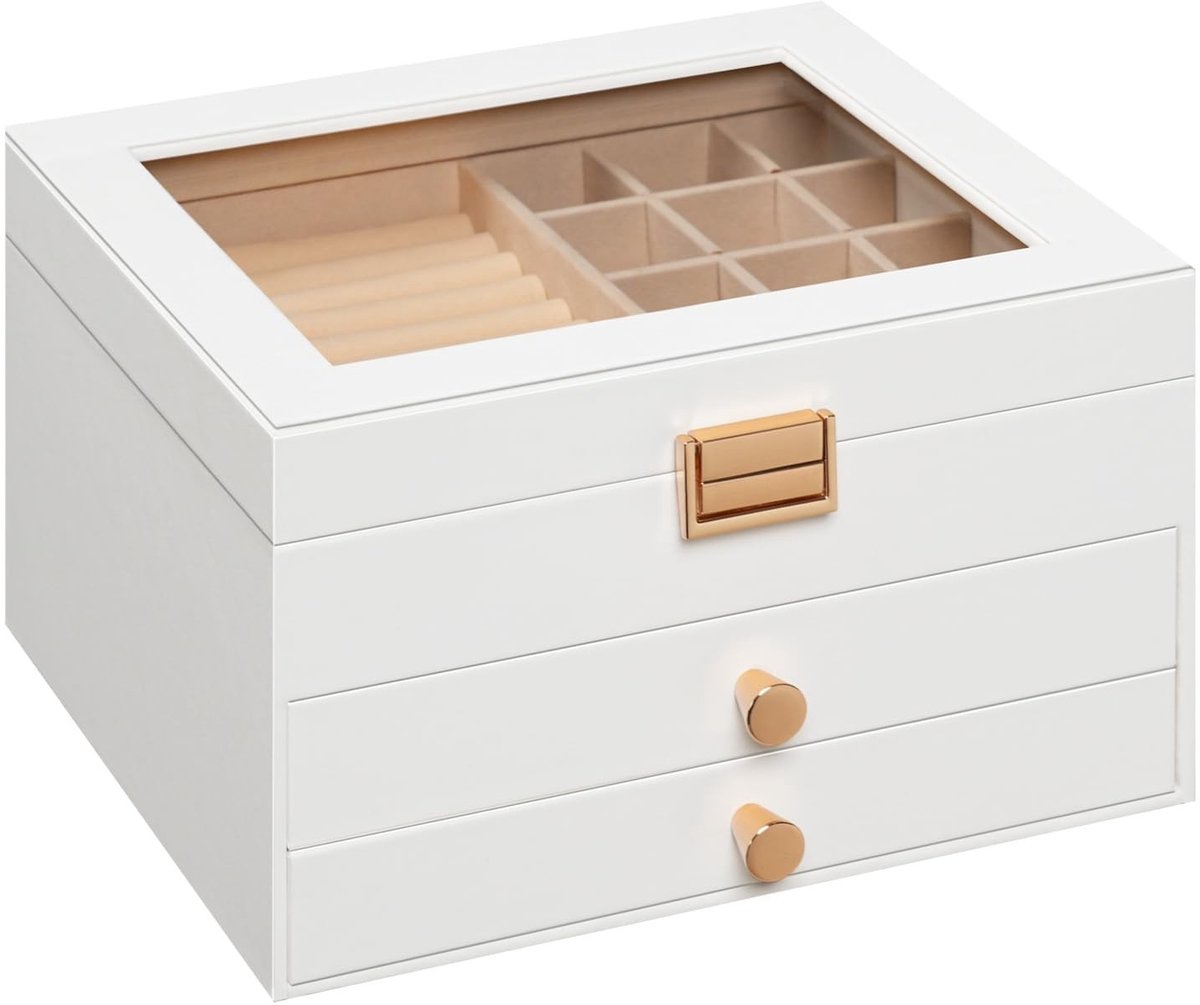 Dailygoods - 3-laags Sieradendoos met Fluwelen Voering en Transparant Venster