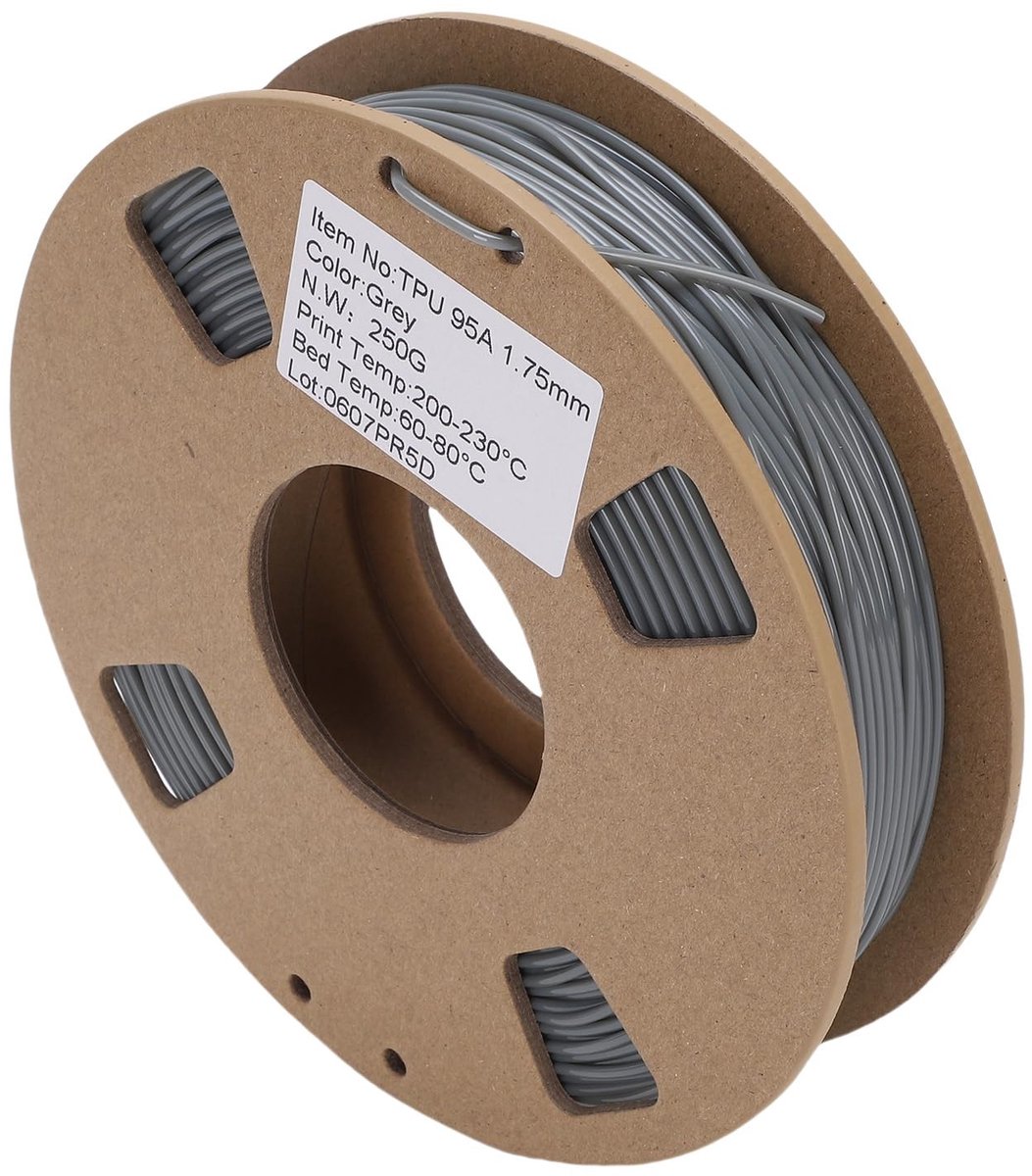 Dailygoods- TPU Filament Flexibel - 1,75 mm - Grijs - Geurarm - Lage Vervorming - Geschikt voor Horlogebandjes/Drones - Nauwkeurigheid 0,02 mm - 3D-printer Filament