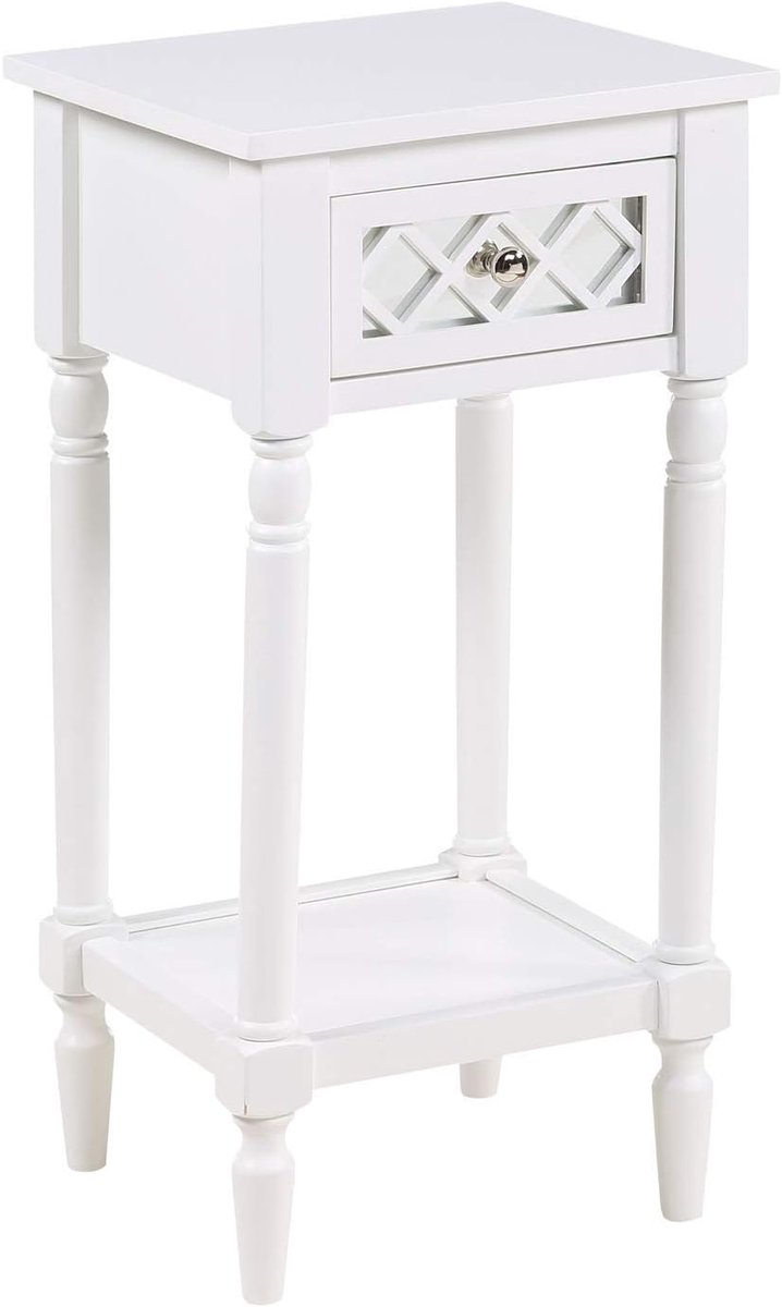 Bijzettafel met Opslag - Accenttafel Landelijk - Woonkamer Organisatie - Gespiegelde Lade - 71 cm Hoog - Wit