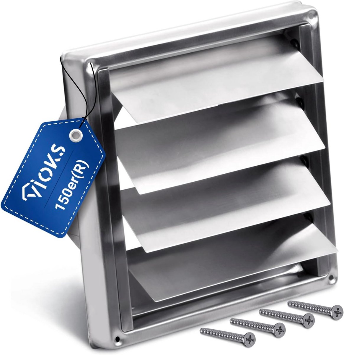 Ventilatierooster RVS - Buitenluik Afzuiging - Luchtstroom Regelen - Roestvrij Staal - 150 mm - Zilverkleurig