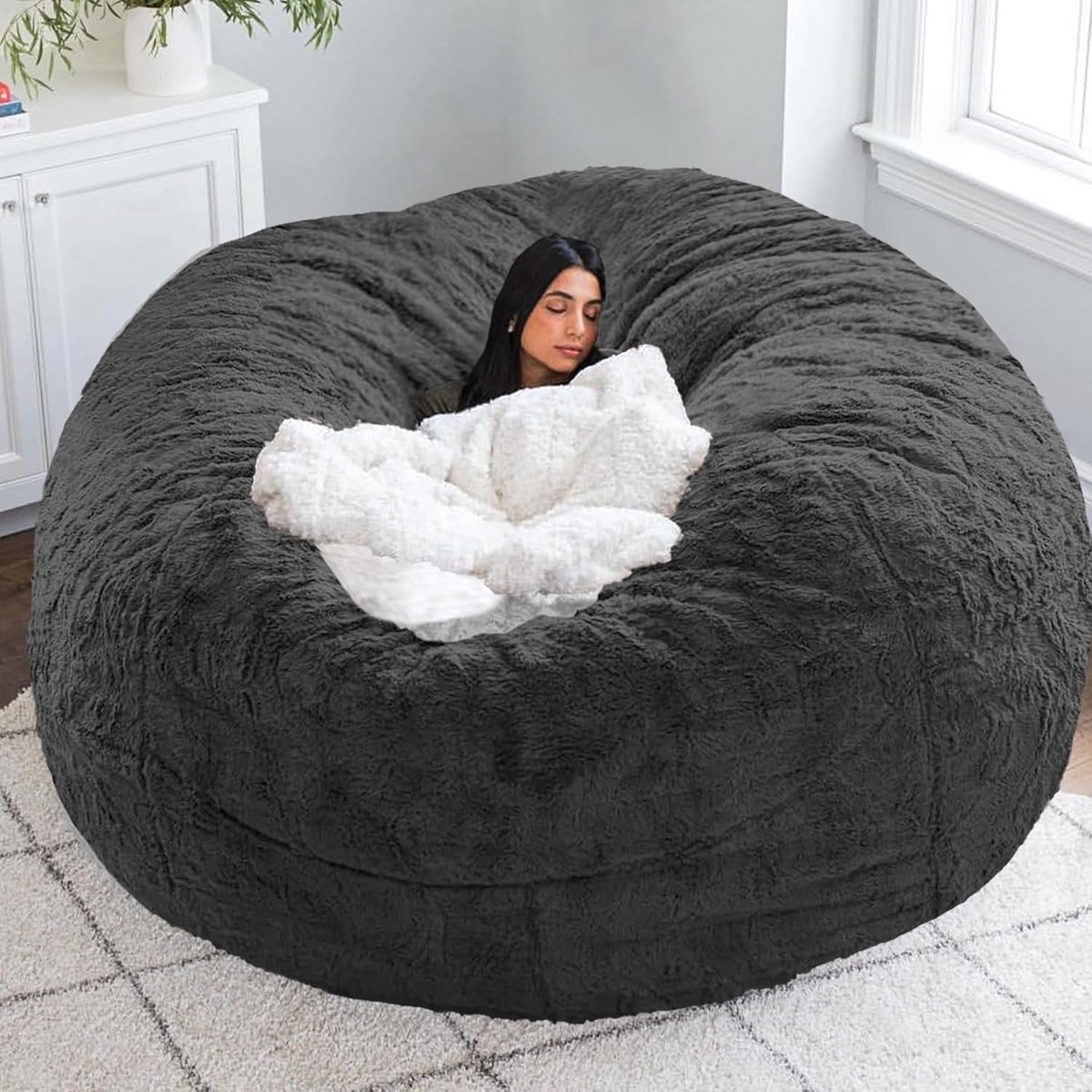 Grote zitzak hoes - Luie bank stoel - Ontspannen zitten - Zacht Arctisch fleece - 180 cm - Donkergrijs