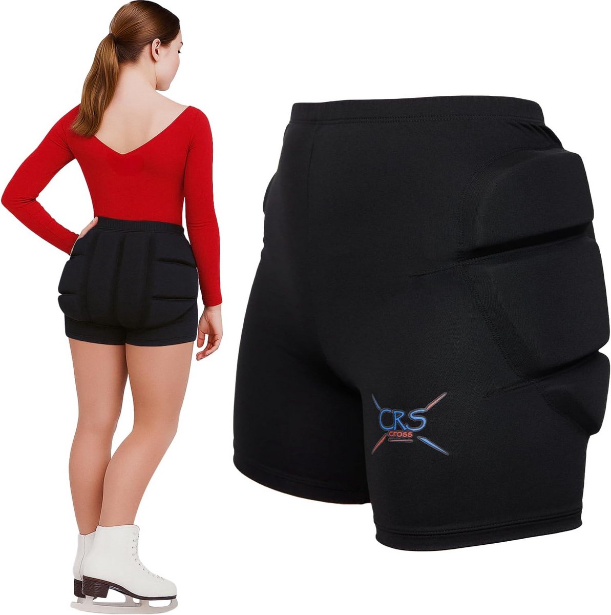 Gewatteerde shorts - Schaatsbescherming - Kunstschaatsen - Schokabsorberende vulling - Dames - Zwart