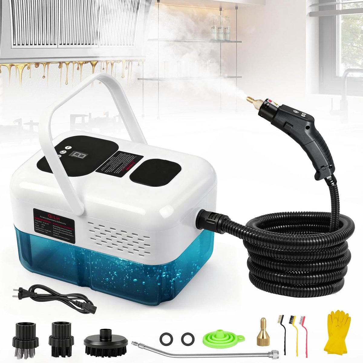 Stoomreiniger Handapparaat - Draagbare Reiniger - Grondig Schoonmaken - Hoge Druk 3.0 Bar - 1.2L Reservoir - Zwart