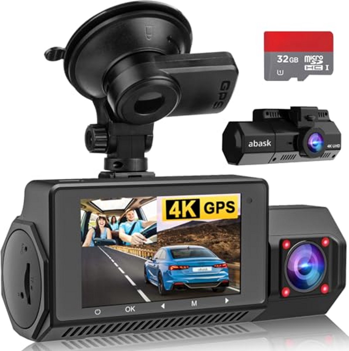4K Dashcam - Autocamera GPS - Veilig Rijden - 310° Groothoek - Max 256GB - Zwart