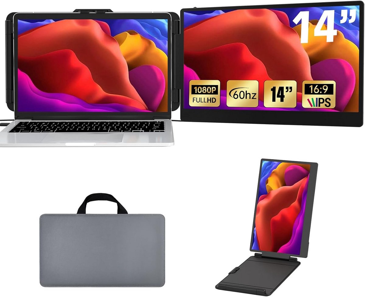 Draagbare Monitor - Extra Scherm - Multitasken - Plug and Play - 14 Inch - Zwart