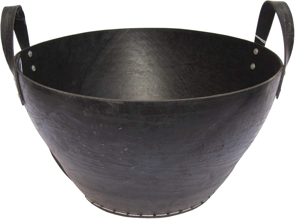 Houten mand - Opbergmand - Haardhout opslag - Gemaakt van gerecycled rubber - 34 cm hoog - Zwart
