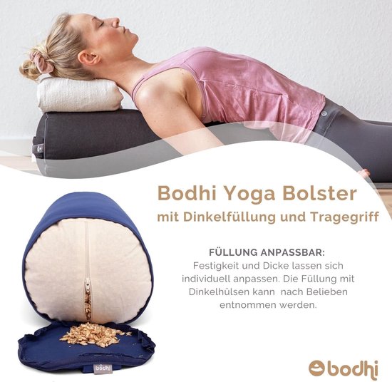 Yoga Bolster Rol - Steunrol Meditatiekussen - Rustgevende Yoga - Verstelbare Vulling - 65 x 22 cm - Blauw — afbeelding 2