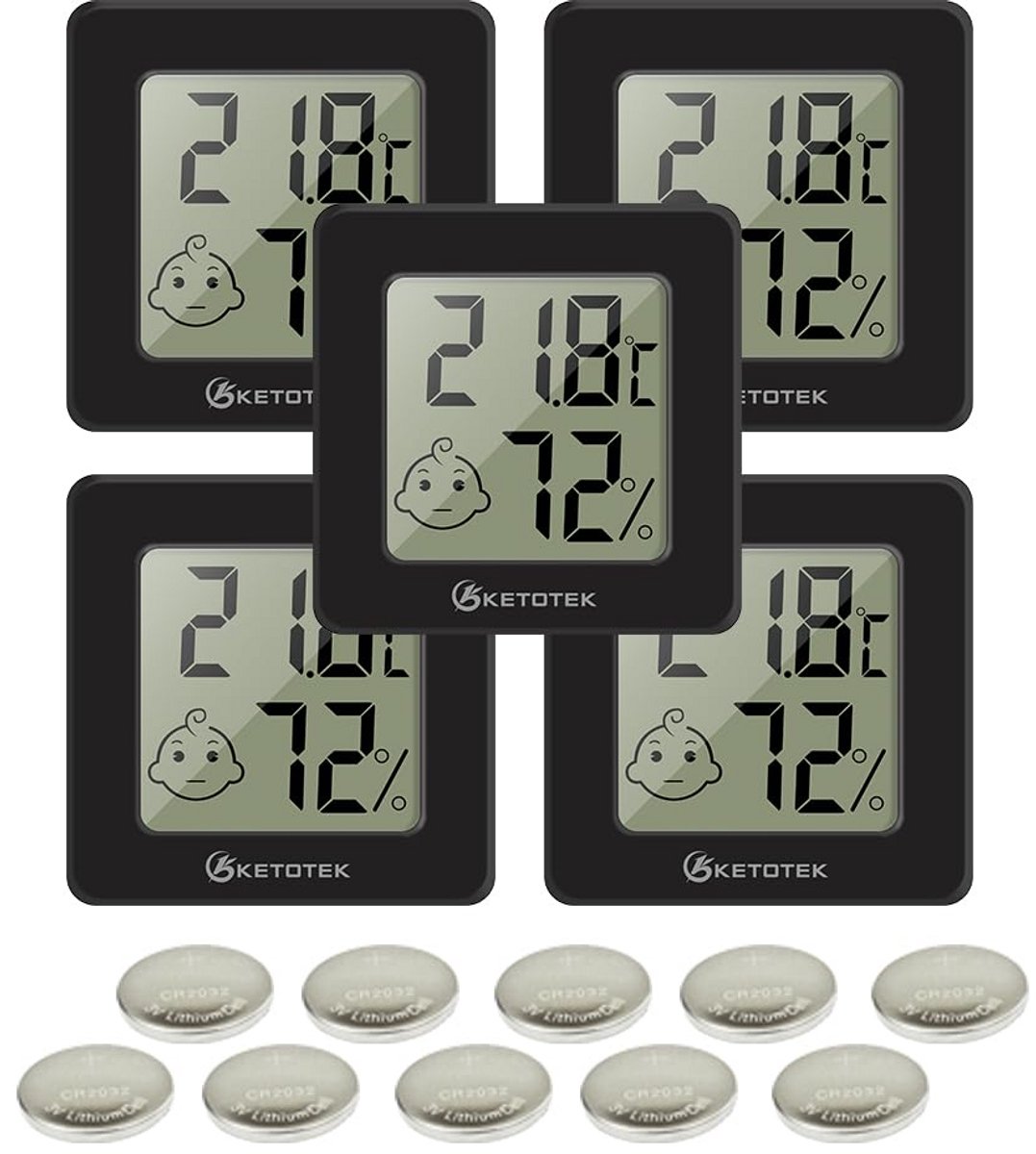 Digitale Hygrometer - Kamerthermometer Vochtigheid - Binnenklimaat Monitoren - Comfort Indicator - 5 Stuks - Wit