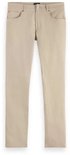 Beige corduroy broek, voorkant, met zakken en knoopsluiting.