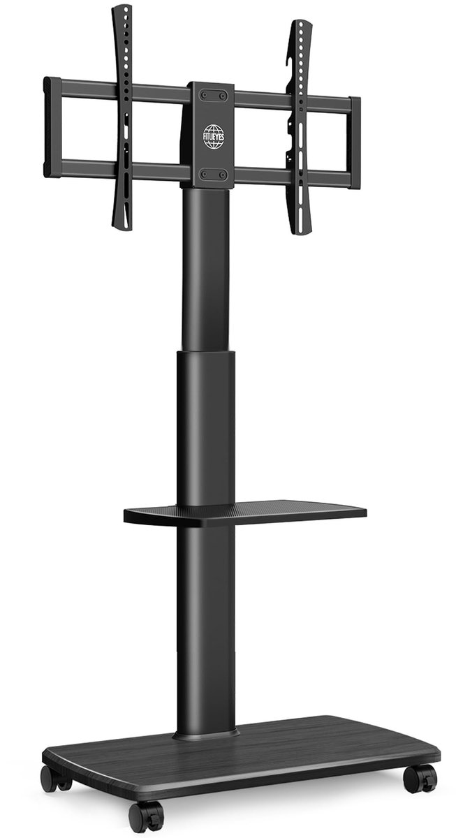 FITUEYES TV-standaard op wieltjes, TV-voet met 2 legplanken voor tv's van 32-70 inch tot 40 kg, in hoogte verstelbaar en draaibaar, max. VESA 600 × 400 mm, geschikt voor huurwoningen en kantoren, wit