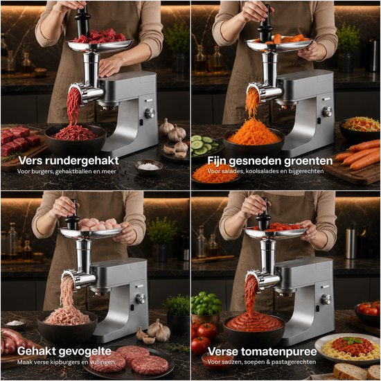 Vleesmolen-Opzetstuk voor Kenwood Standmixer - Opzetstuk met Adapter, 4 Maalschijven, 3 Maalmessen, 2 Worstvulbuizen - Vleesmolenaccessoires voor Kenwood van MMOBIEL — afbeelding 2