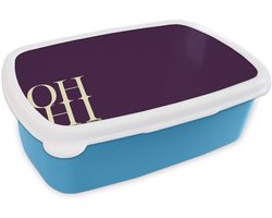 Broodtrommel Blauw - Lunchbox Oh hi - Paars - Cursief - Brooddoos 18x12x6 cm - Brood lunch box - Broodtrommels voor kinderen en volwassenen