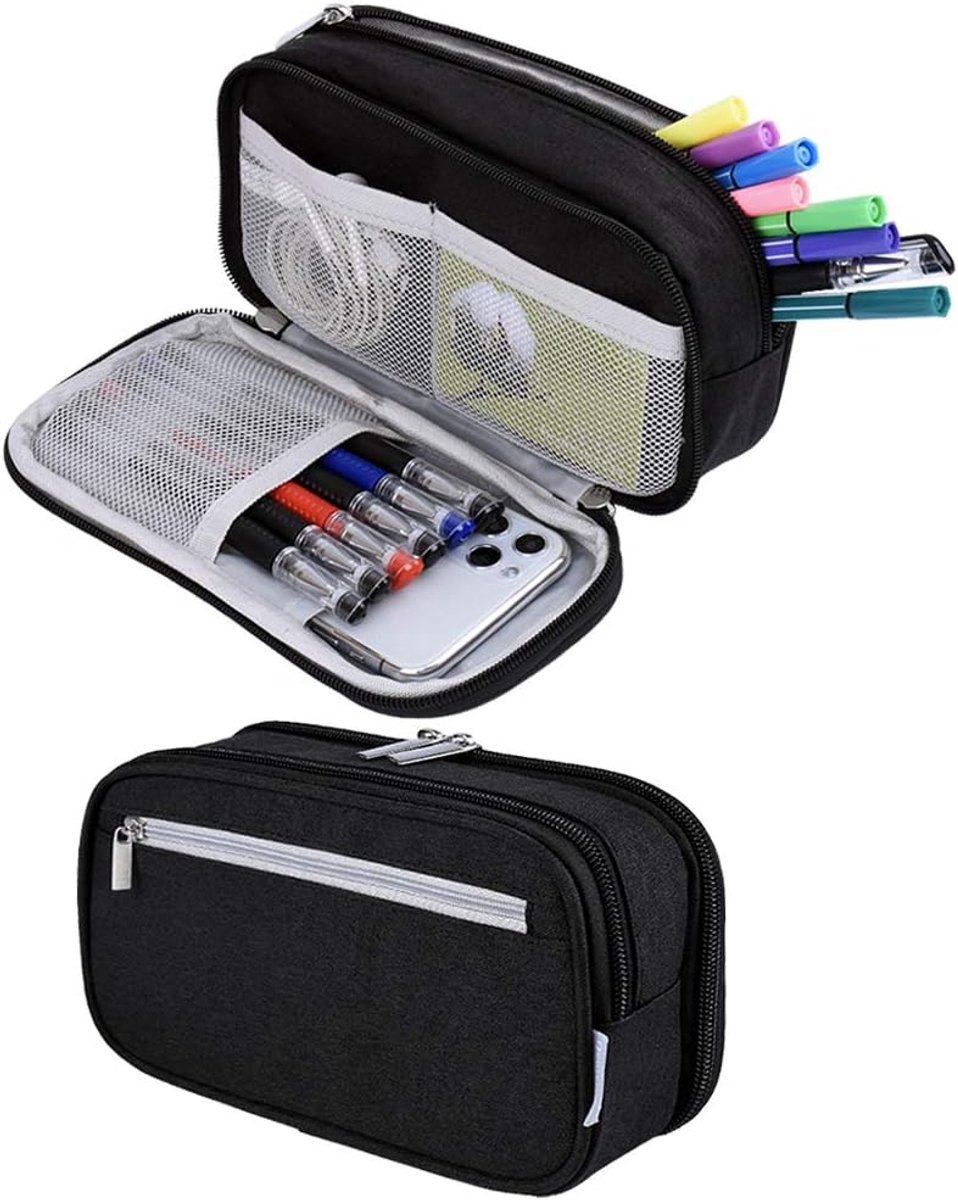 VHV - Pennenetui - Etui school - Pennenzak groot - Grote pennenmap - Etui organizer - Pennenzak met rits - Make-up etui - Schrijfwaren tas - Voor school - Voor kantoor - Voor college