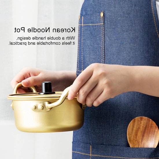 Korean Noodle Pot - Geel Aluminium Kookpot voor Pasta, Ideaal voor Noedels, Duurzaam en Handig (16cm) — afbeelding 3