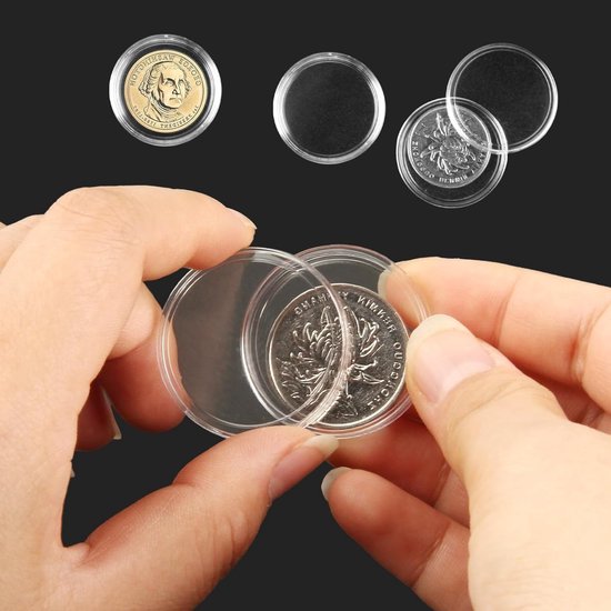 Transparante muntcapsules 30mm voor 2 euro munten - 100 stuks met opbergdoos voor muntenverzameling en -display van Merkloos — afbeelding 2