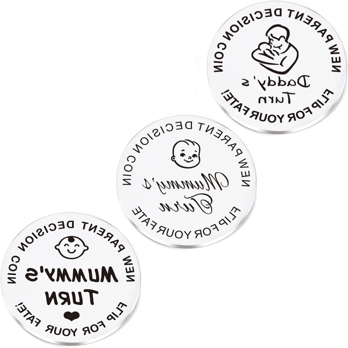 3 Stuks Flip Coin Beslissing, Grappige Baby Cadeaus, Roestvrijstalen Herdenkingsmunt voor Nieuwe Ouders, Originele Kraamcadeaus, Unieke Beslissingsmunt