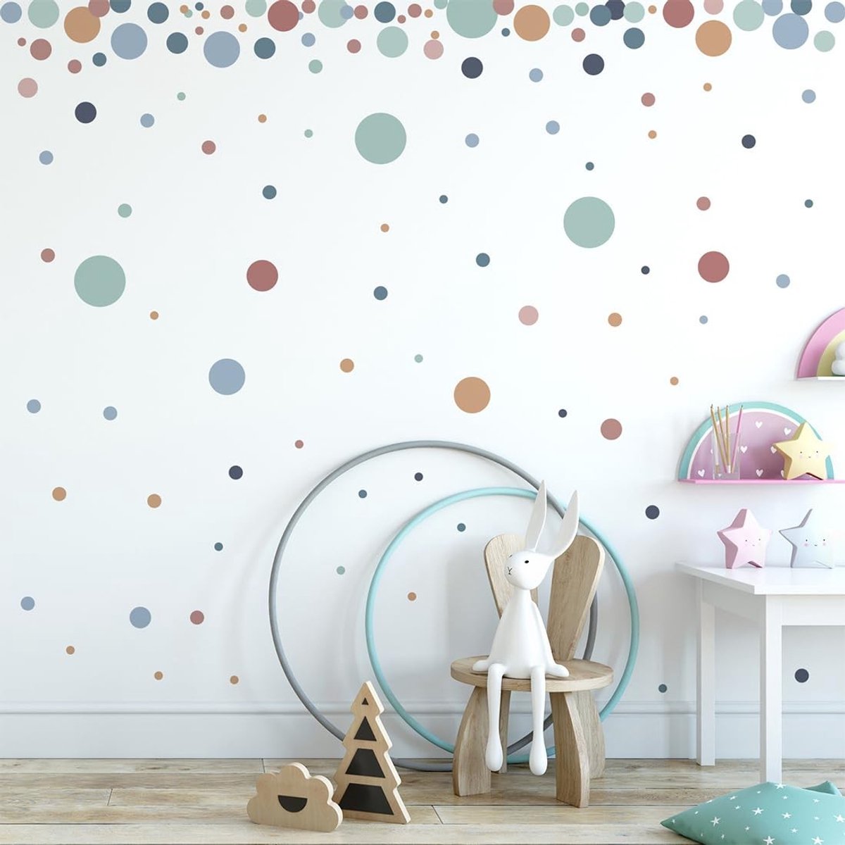 Dailygoods- Muurstickers 140 Stuks - Polka Dots - Zelfklevend - Wanddecoratie Kinderkamer - Boho Stijl - Waterdicht en Duurzaam