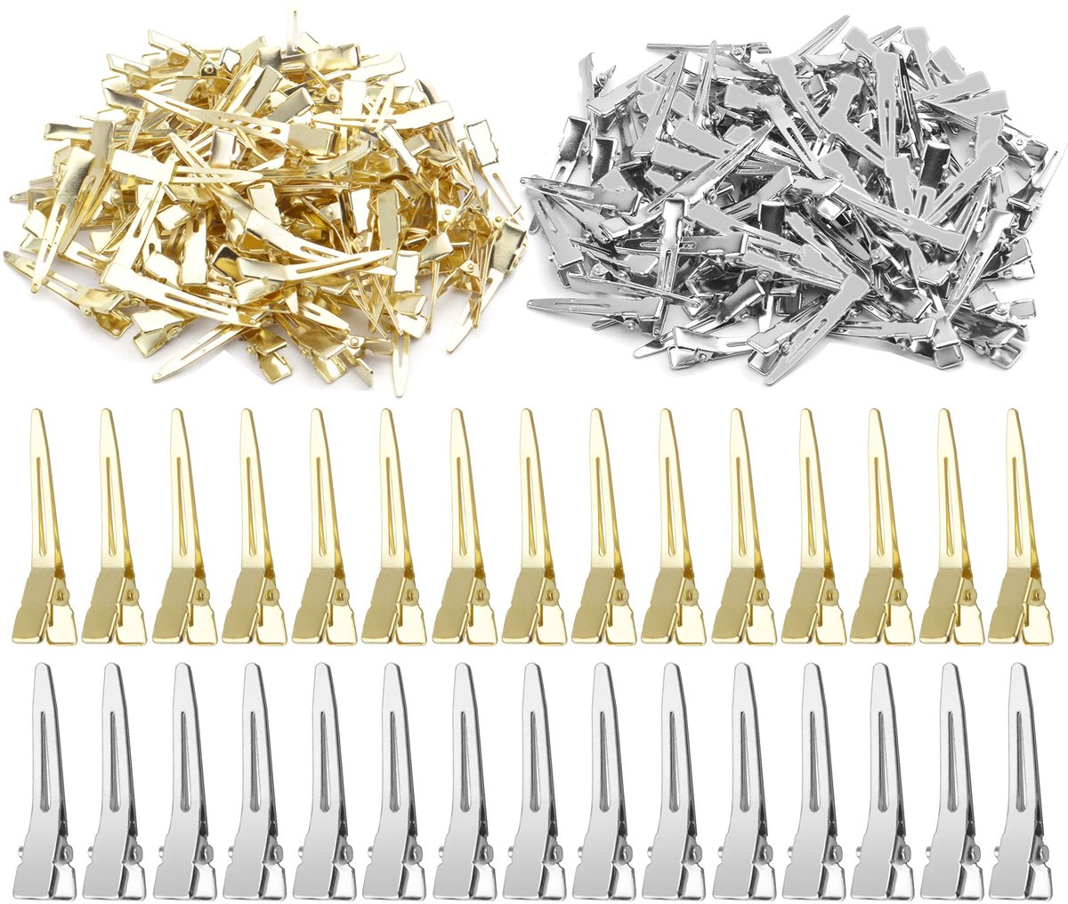 Dailygoods- Haarspelden 100 Stuks - Krokodillenklemmen - Metalen Scheidingsklemmen - Curling Clips - Vernikkeld Metaal - 4,5 x 0,8 cm - Haarklemmen