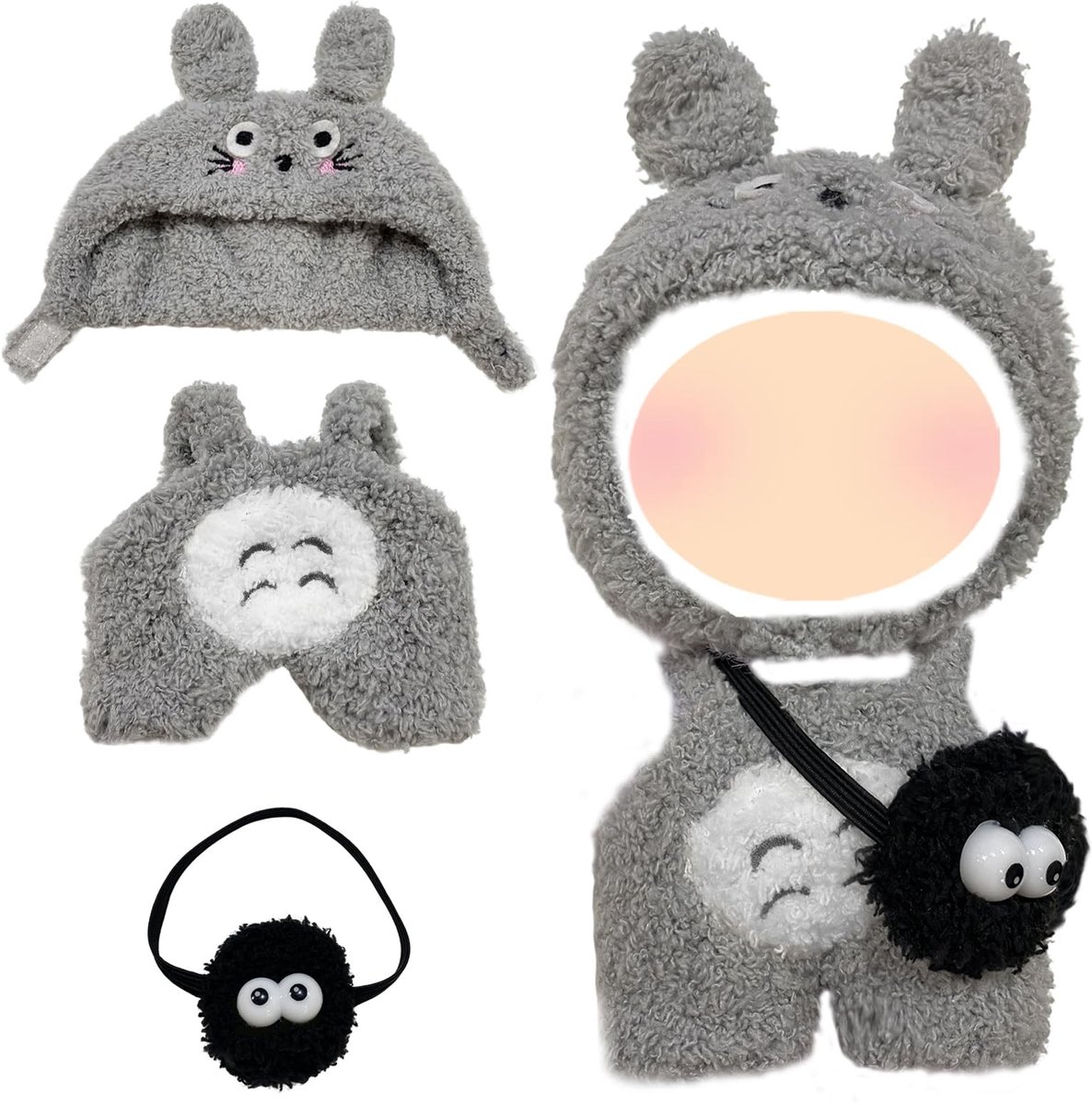 Dailygoods- Poppenkledingset voor 17 cm poppen - Zachte Pluche Outfit - Overall/Muts/Schoudertas - Doe-Het-Zelf Poppenaccessoires - Elastisch Materiaal - Klassiek Cartoonfilm-Motief - Poppenoutfit