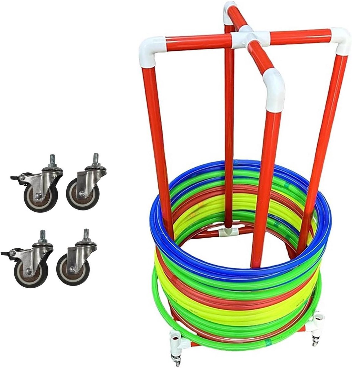 Hoepel Organizer - Sportrek - Sportspullen Opbergen - Met Verrijdbare Wielen - 85 cm Hoog - Rood