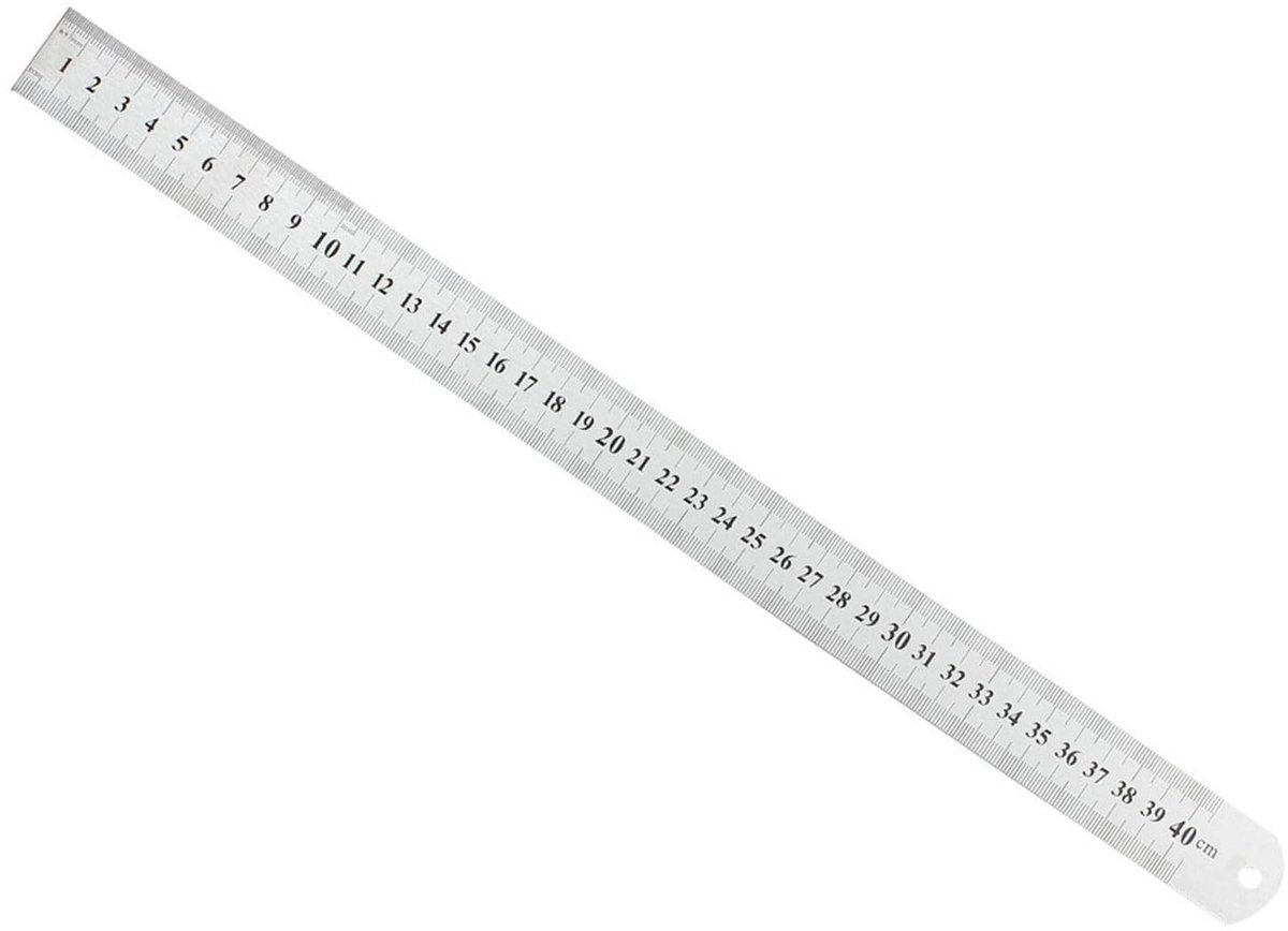 Dailygoods- Liniaal 400 mm - Roestvrij Stalen Liniaal - Rechte Rand - Ophanggat - Hoge Precisie - Plastic Beschermhoes - Meetlat