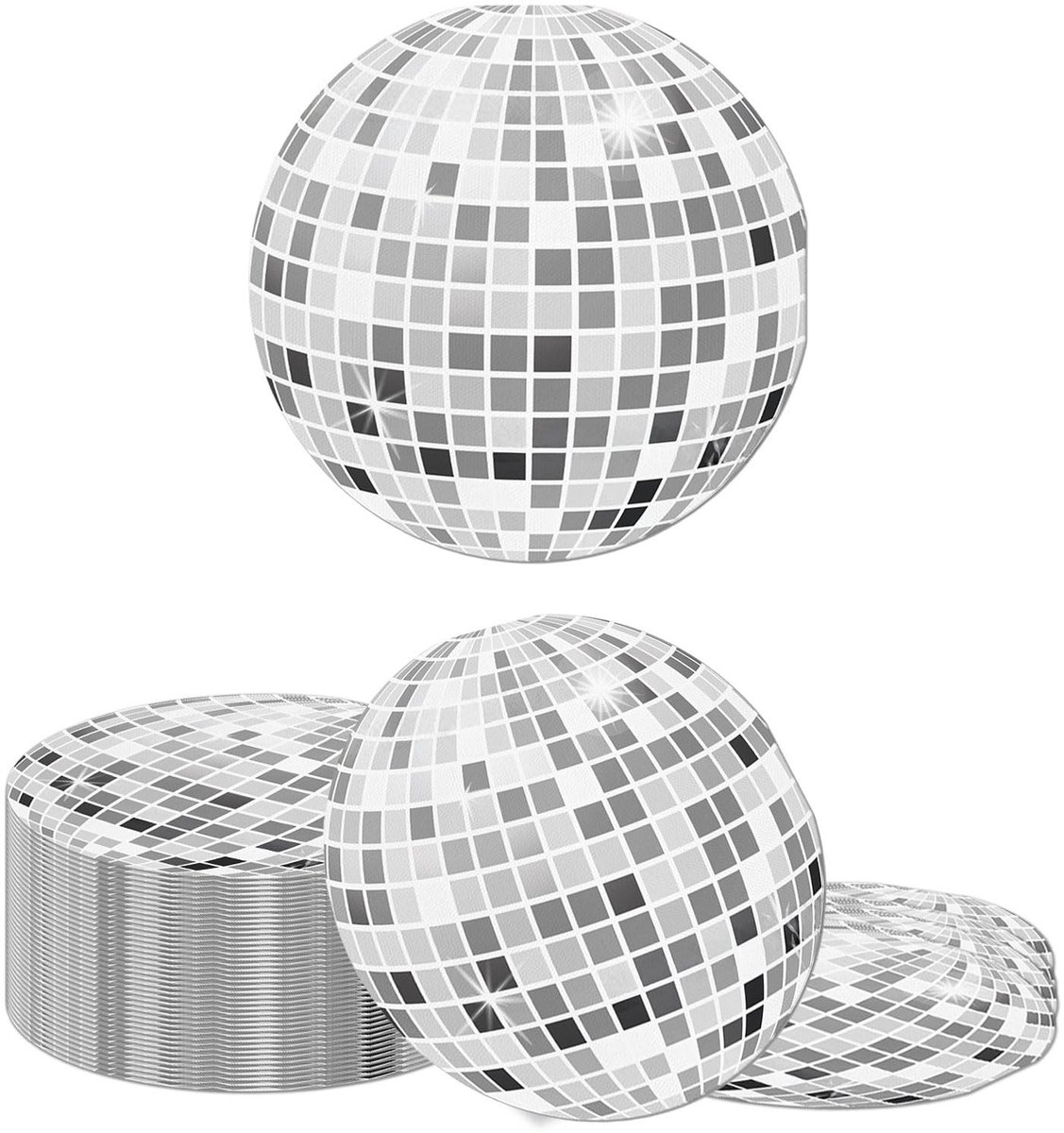 Dailygoods- Servetten 40 Stk - Disco Motief - Wegwerp - 2 Laags - 32cm x 32cm - Feestdecoratie - Zilveren Discoballen - Feestservetten