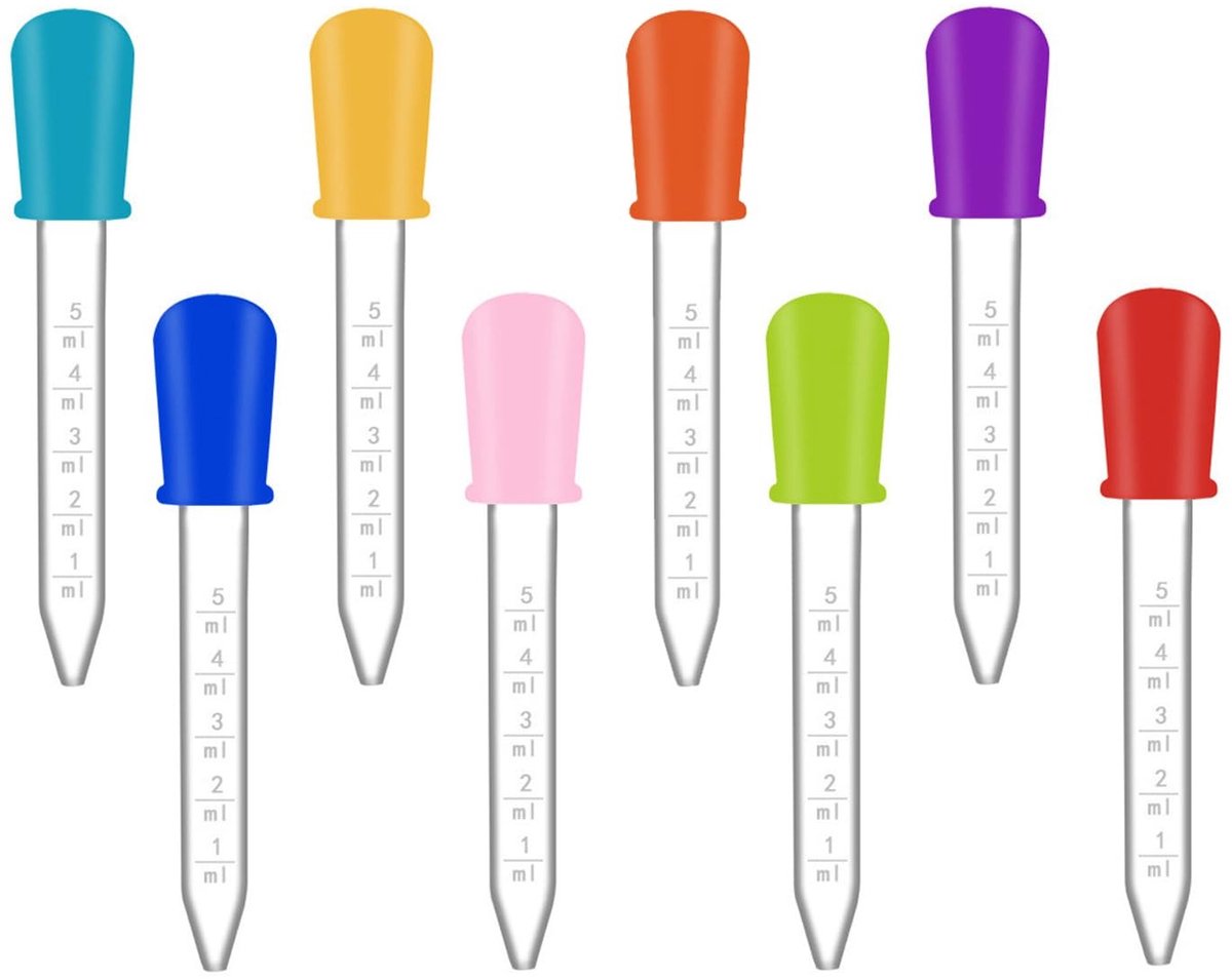 Dailygoods- Pipetten 5 ml - Kunststof / Siliconen - Druppelaar - Vloeistofdispenser - 8 Stuks - Voedselveilig/BPA-vrij