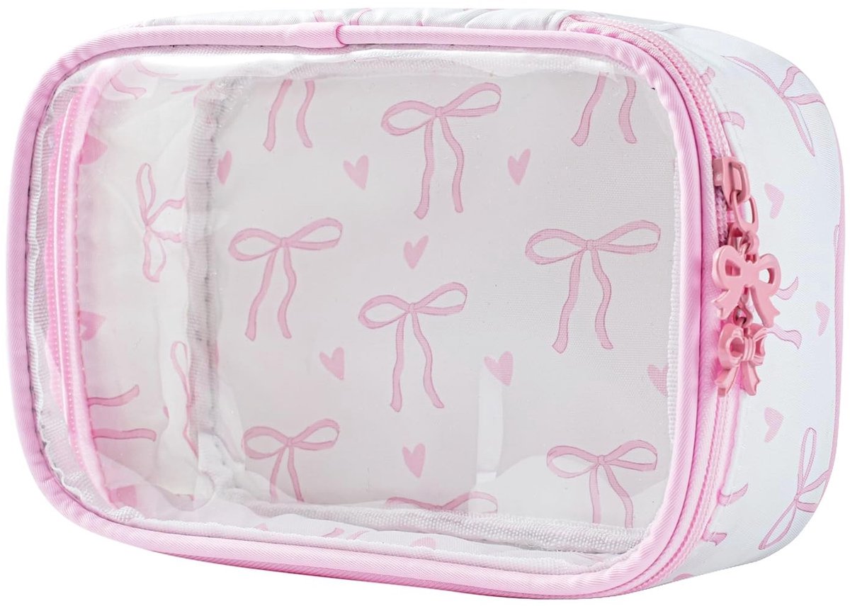 Dailygoods- Schminktas Waterdicht - Doorzichtig PVC - Schattig Strikontwerp - Cosmetica Tas - Reis Tas - Eenvoudig Schoon te Maken - Cosmeticatas