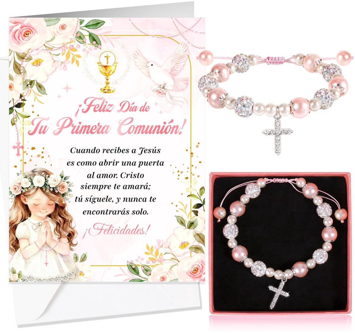 Dailygoods- Communiekaart voor meisjes - Wenskaart - Eerste Communie - Geschenken - Verjaardagswenskaarten - Wenskaarten set - Antislip afwerking