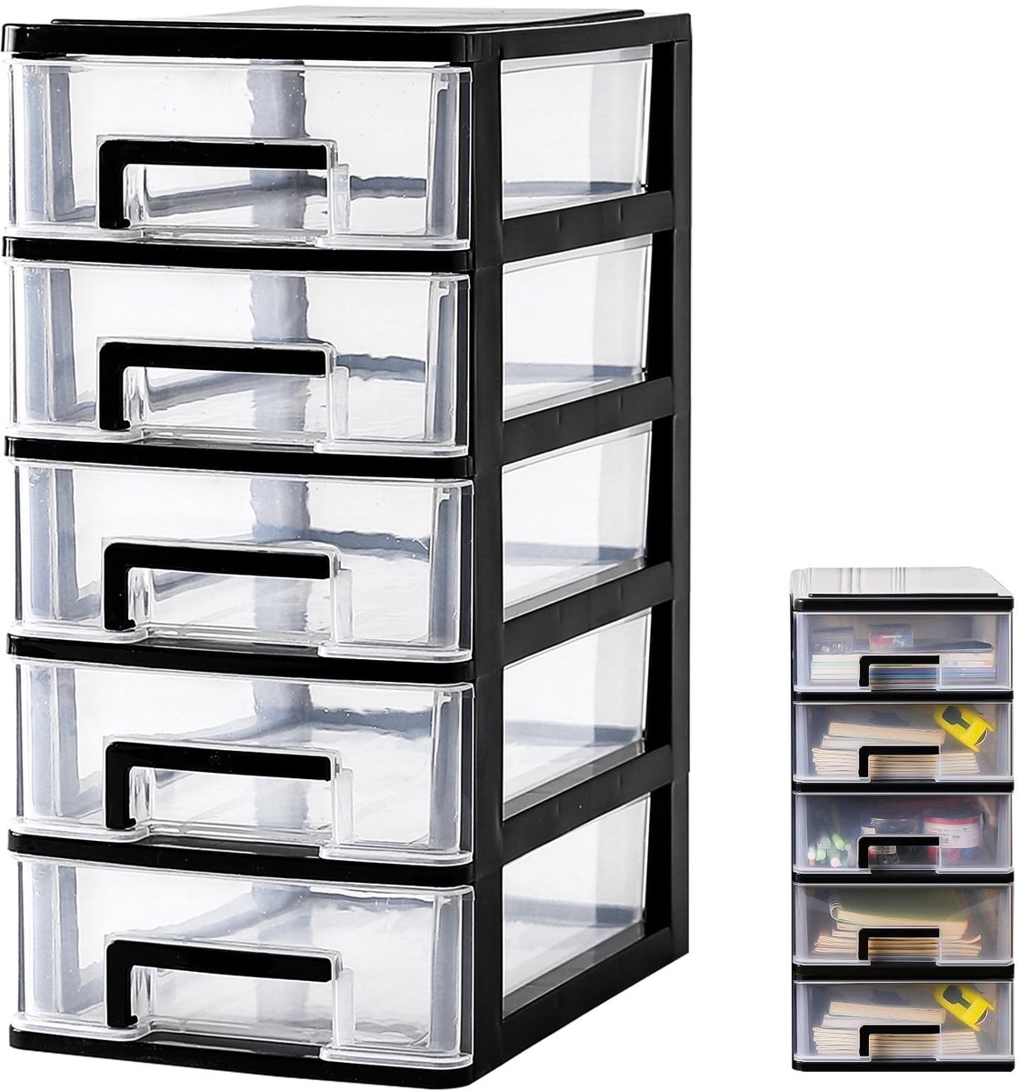 Dailygoods- Schuifladenkast kunststof - Opbergdoos - Ladebox - Cosmetische organizer - Stapelbare lade - 5 dieren - 15,2 x 21,1 x 31,4 cm