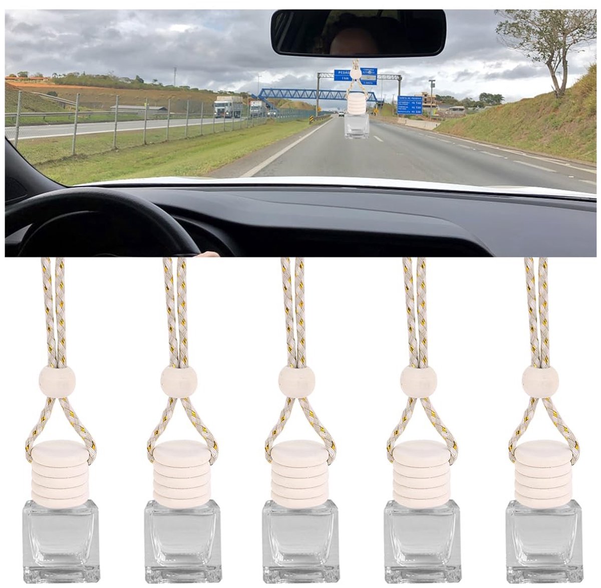 Dailygoods- Parfumfles Leeg - 5 Stuks - Auto Luchtverfrisser - Aromatherapie Diffuser - Geurverspreider - Glazen Fles - Transparant met Houten Stop