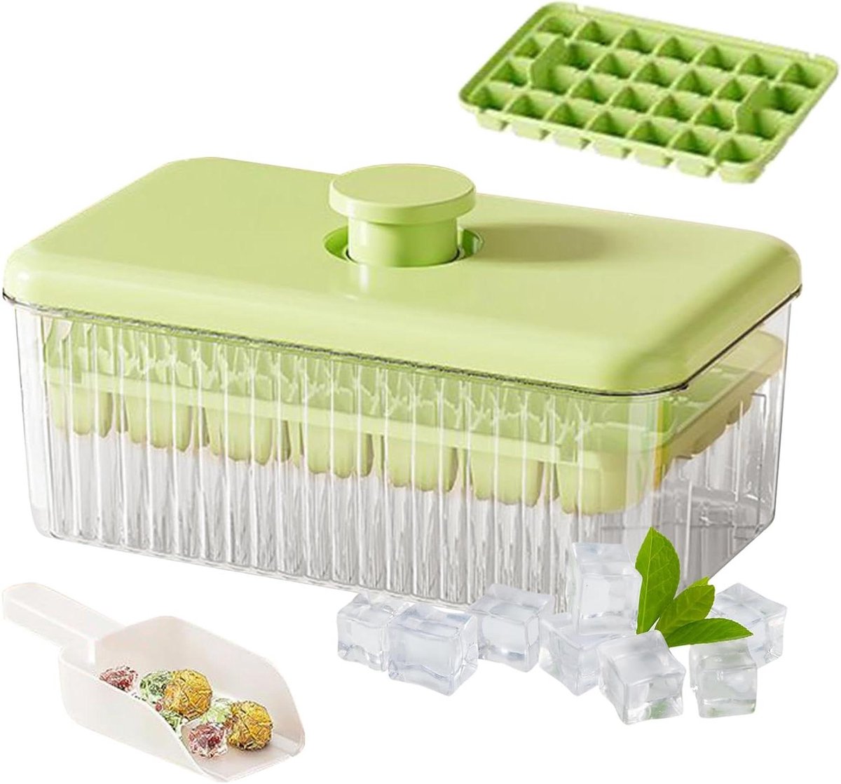 IJsblokjesvormen - Ijsmaker Vriezer - Dranken Koelen - Met Deksel Container - 56 IJsblokjes - Groen