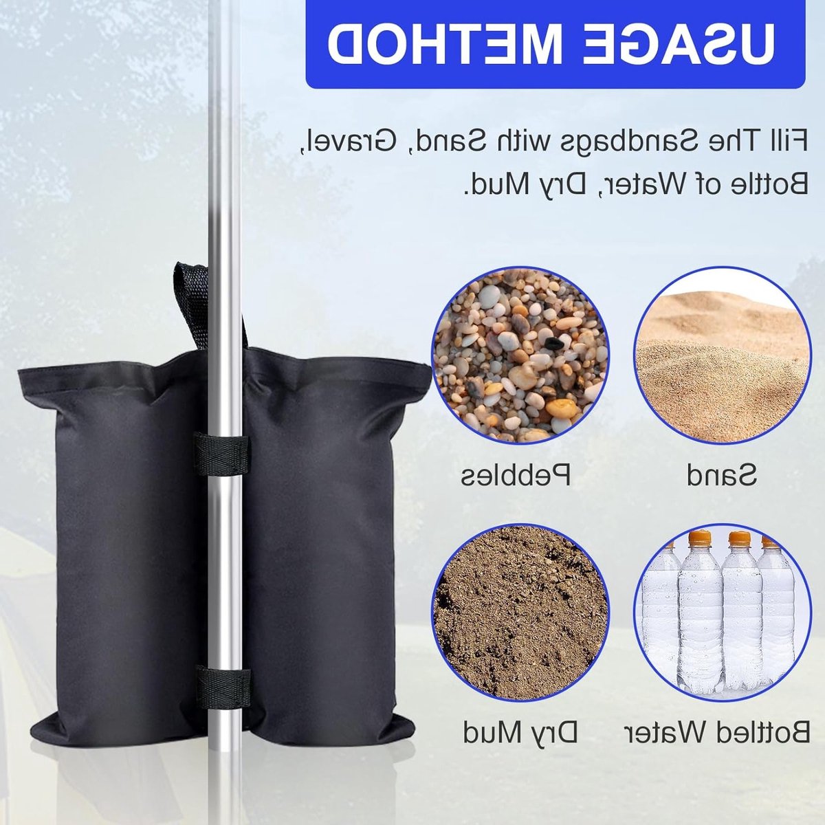 Dailygoods - Set van 4 paviljoen, zandzakken om te verzwaren, industriële kwaliteit, hoogwaardige 800D dikke zandzak, verzwaring, waterdichte beengewichten voor pop-up tenten, luifel, outdoor, dubbele buis