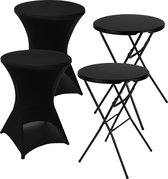 xDays Tables hautes Set de 2 Noires – Inclus 2 jupes de table haute – Pliables – ø80 x 110 cm – Table de cocktail – Table de fête – Table debout – Intérieur et extérieur