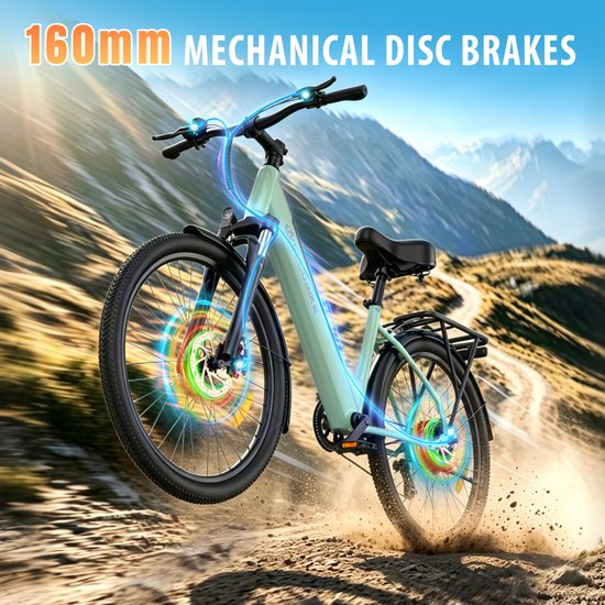 ALLGOBIKE AM27 27,5" Elektrische Fiets 250W 36V 15Ah - 7 Versnellingen - 50-100 km Actieradius - Stads- & Licht Offroadfiets - LED Display- Donkergroen — afbeelding 5