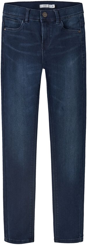 Donkerblauwe skinny jeans met een lichte wassing.