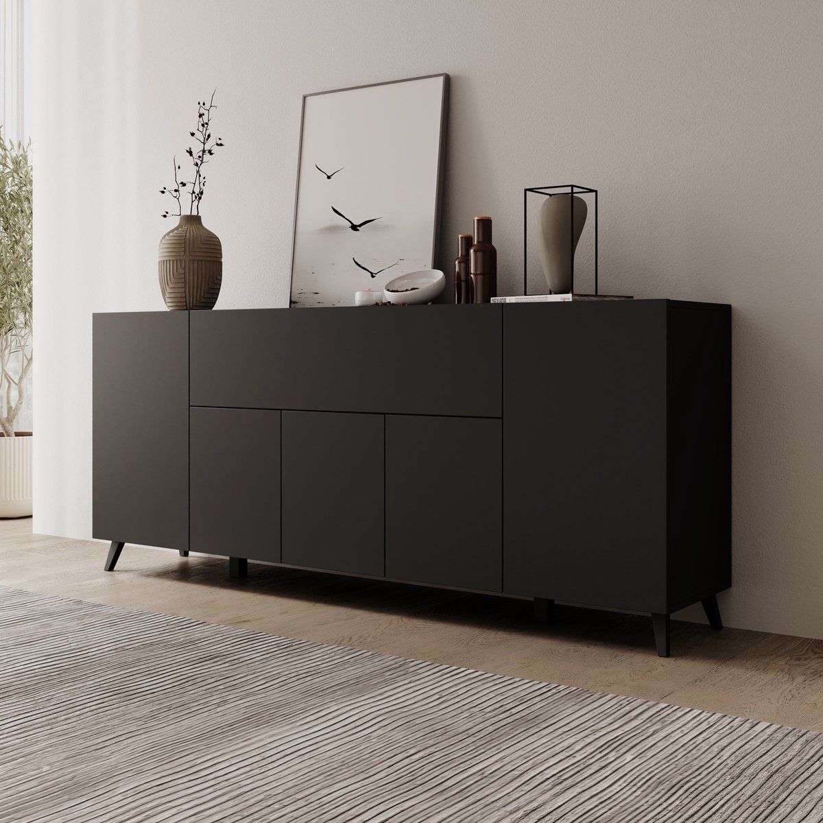 Meubella - Pulse 4 - Dressoir - Zwart mat - 180x39x76 cm